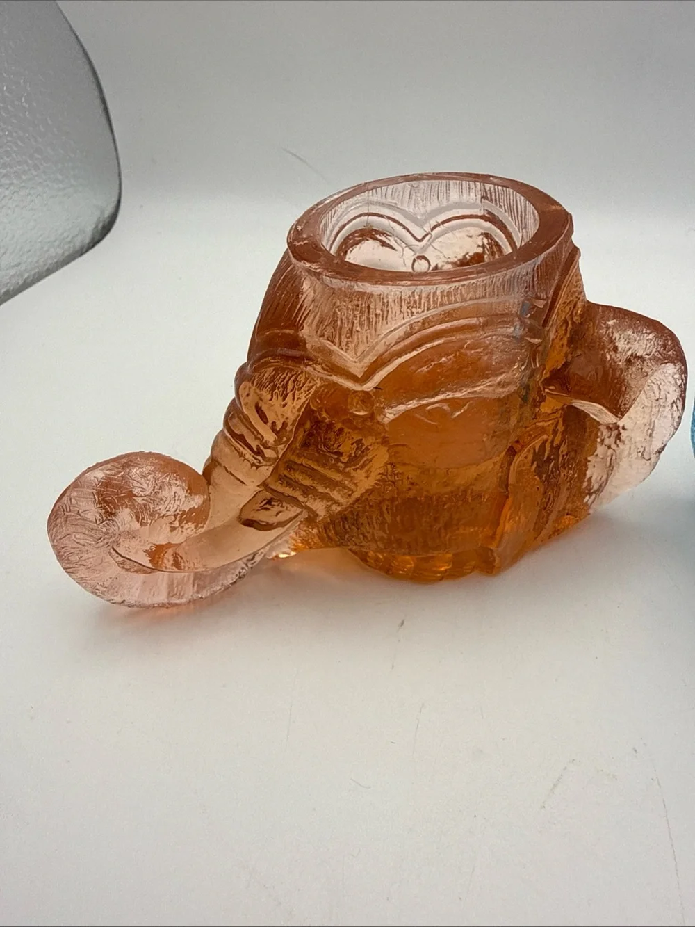 Pair 2 Boyds Glass Elephant Head Toothpick Jewelry Holder Slag Blue & Clear Pink